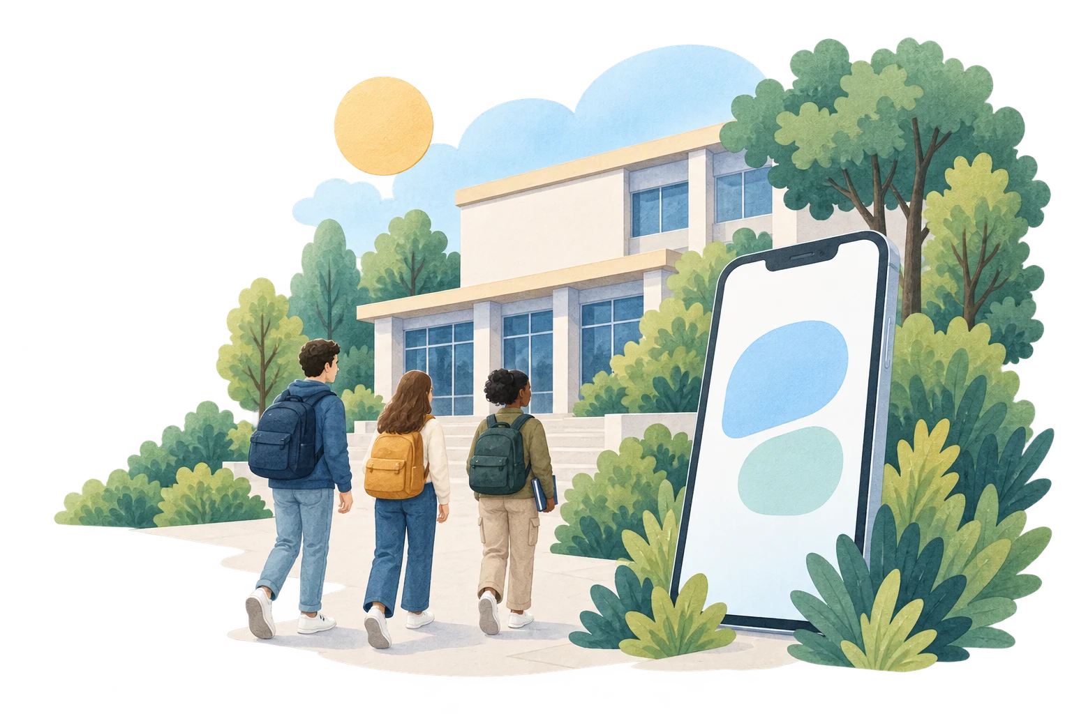 Schüler:innen auf dem Weg zu einer Schule mit einem digitalen Unterstützungsangebot